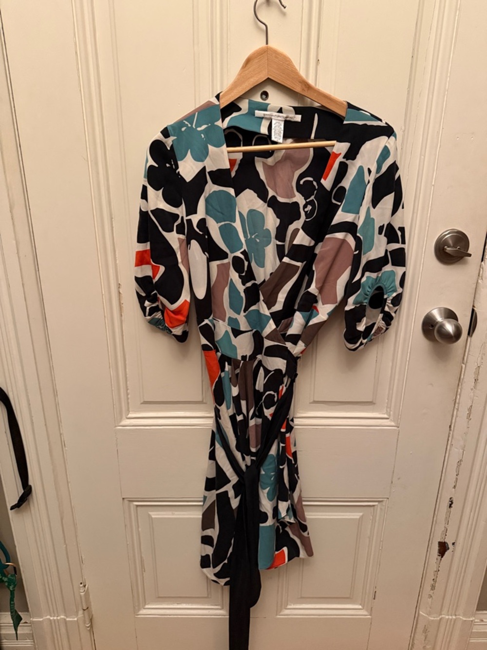 Diane Von Furstenberg Silk wrap dress Teal, Black & Brown Floral Wrap Midi Dress